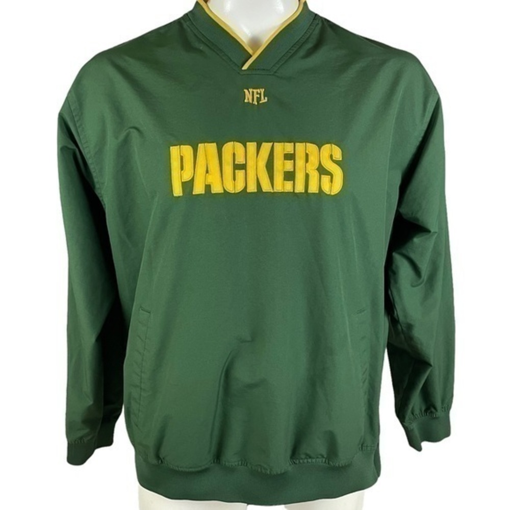 Men's NFL Green Bay Packers V Neck Pullover Green Large Jacket F463